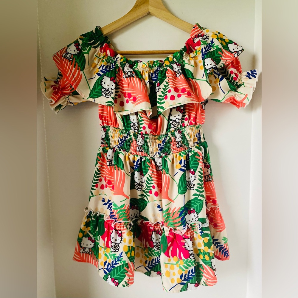 Hello Kitty and Friends Girls Off Shoulder Tropical Print Dress 9Y SHEIN X - Picture 4 of 16